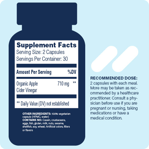 supplement facts panel and recommended does with enzyme science apple cider vinegar