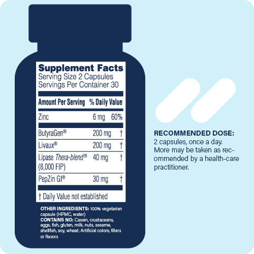 supplement facts panel and recommended does for Enzyme Science GI Biome Complex