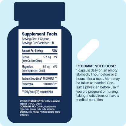 supplement facts panel and recommended does for enzyme science serrapeptase pro
