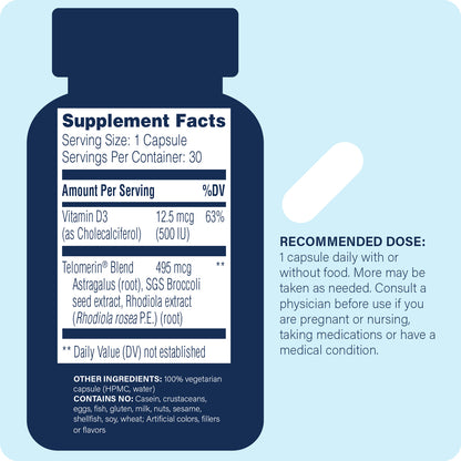 Supplement bottle with label on a light blue background