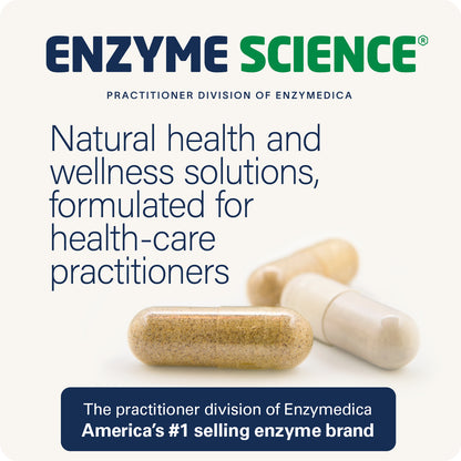 Advertisement for Enzyme Science, a division of Enzymedica, featuring capsules on a white background.