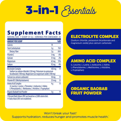 supplement facts panel and 3 in 1 essentials for fasting today