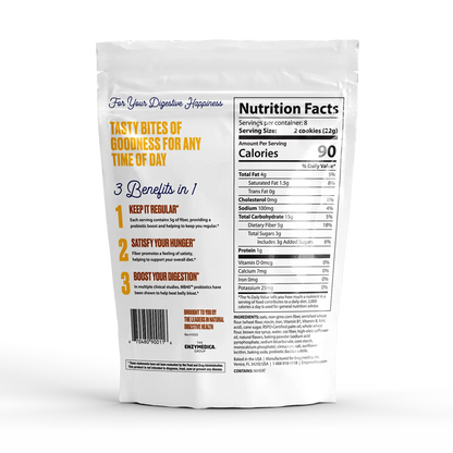 The back side of a bag of fiber cookies harvest oats 