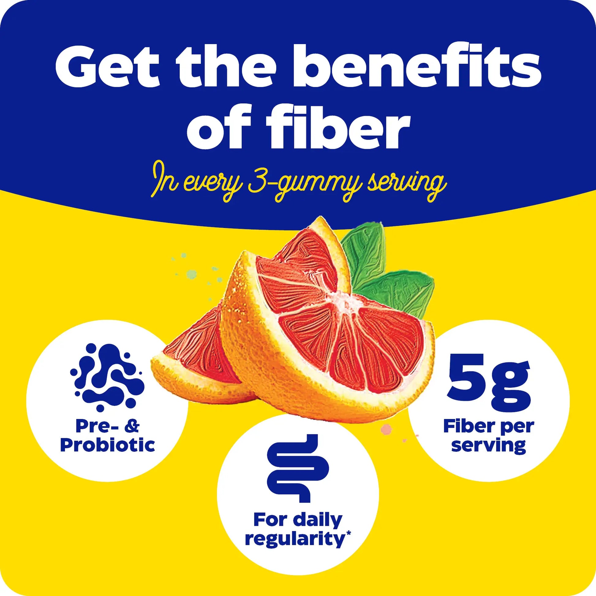 advertisement for fiber gummies, get the benefits of fiber