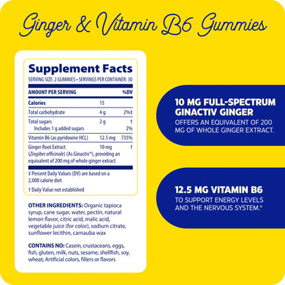 supplement facts panel for ginger vitamin b6