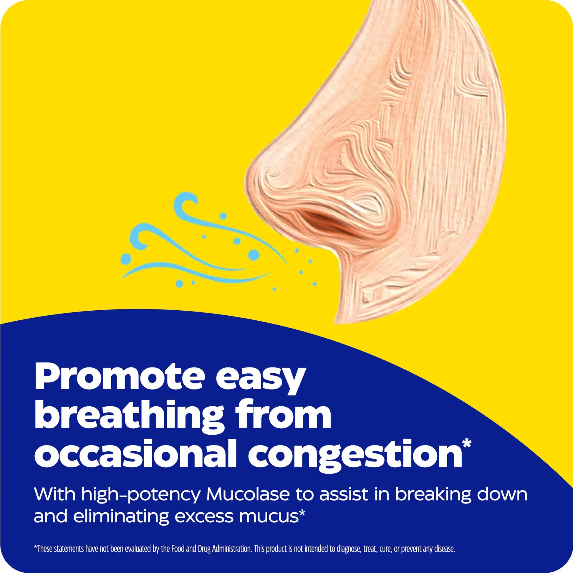 Advertisement for Muco Stop, promotes easy breathing