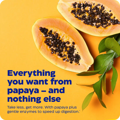 Advertisement for Papaya Complete, orange background and papayas