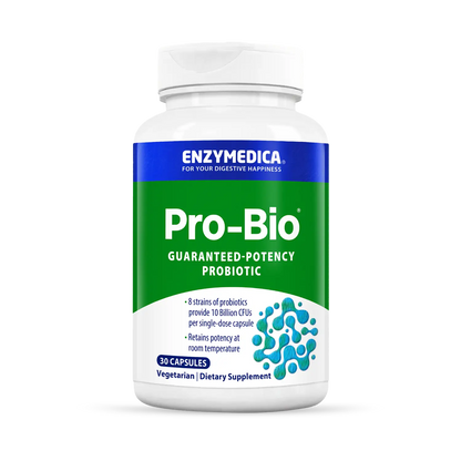 A bottle of Enzymedica Pro-Bio, a guaranteed potency probiotic supplement.