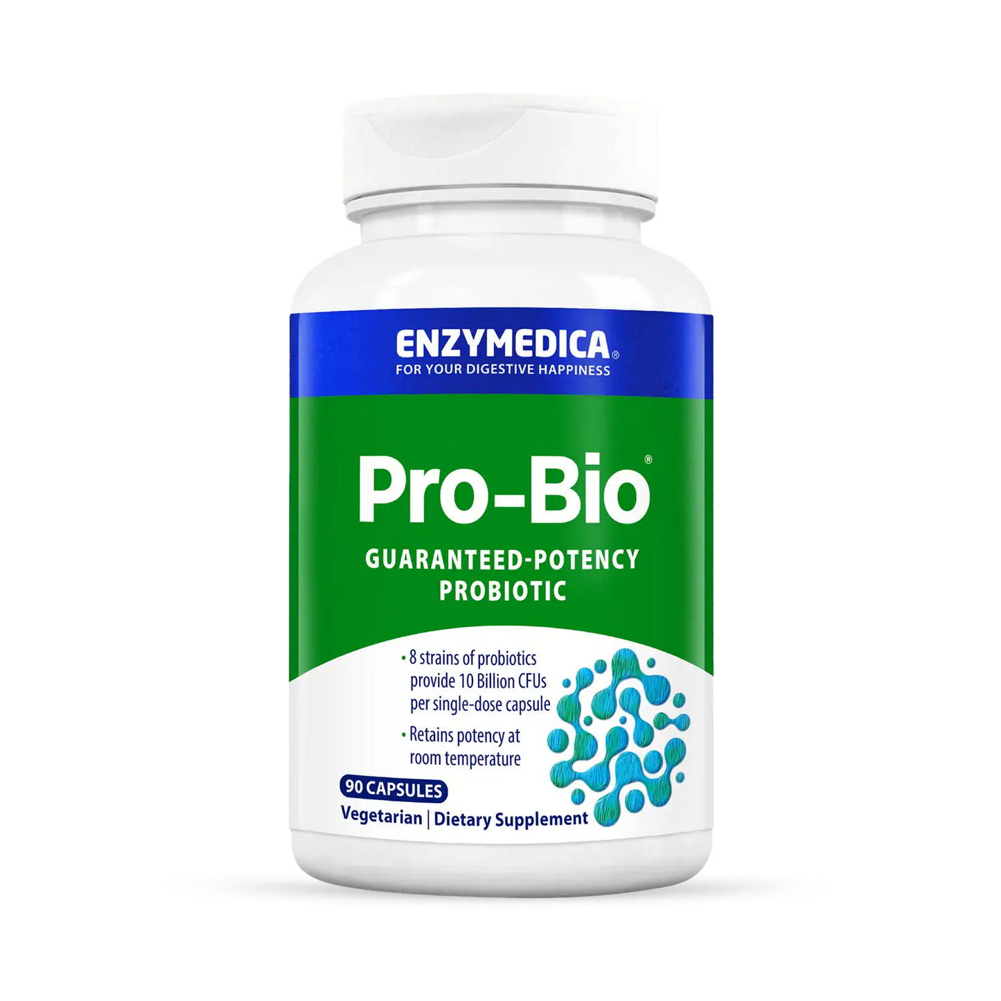 A bottle of Enzymedica Pro-Bio, a guaranteed potency probiotic supplement.