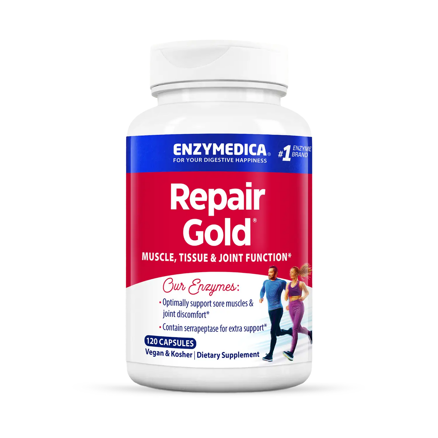 A bottle of Enzymedica Repair Gold, a dietary supplement for muscle, tissue, and joint function.
