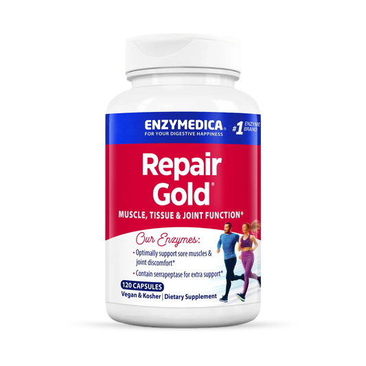 A bottle of Enzymedica Repair Gold, a dietary supplement for muscle, tissue, and joint function.