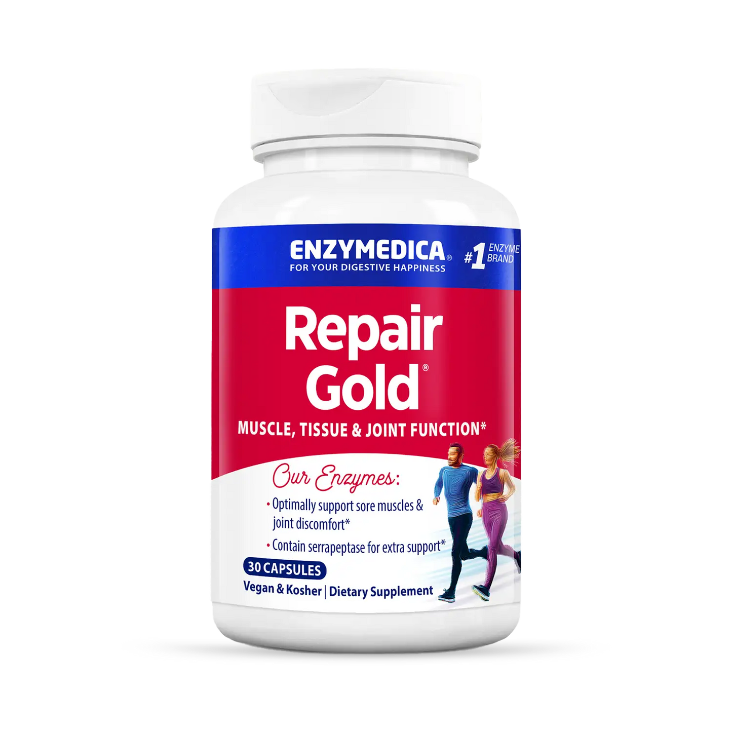 A bottle of Enzymedica Repair Gold, a dietary supplement for muscle, tissue, and joint function.