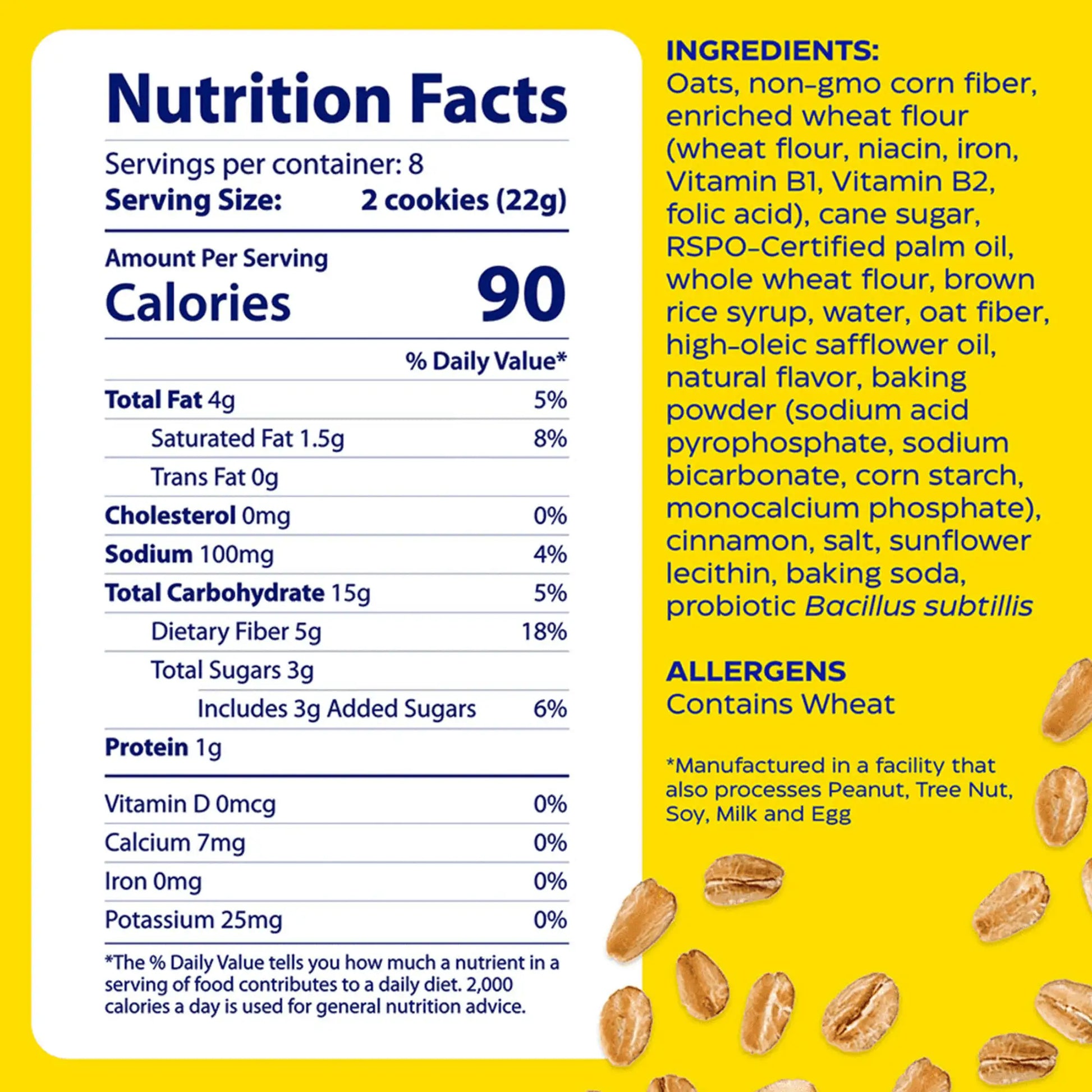 Nutrition facts for digest gold fiber cookies harvest oat