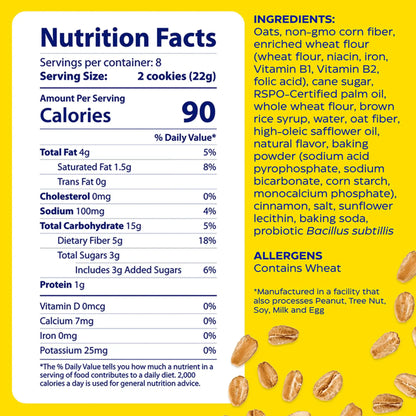 Nutrition facts for digest gold fiber cookies harvest oat